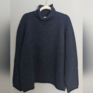 Vintage J. Crew Oarsman Roll Neck Sweater Mens XL Navy Blue 100% Wool Fisherman